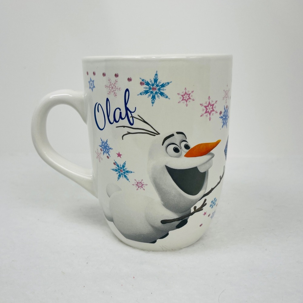 Disney Frozen Elsa and Olaf Ceramic Coffee Mug White Snowflake 12oz